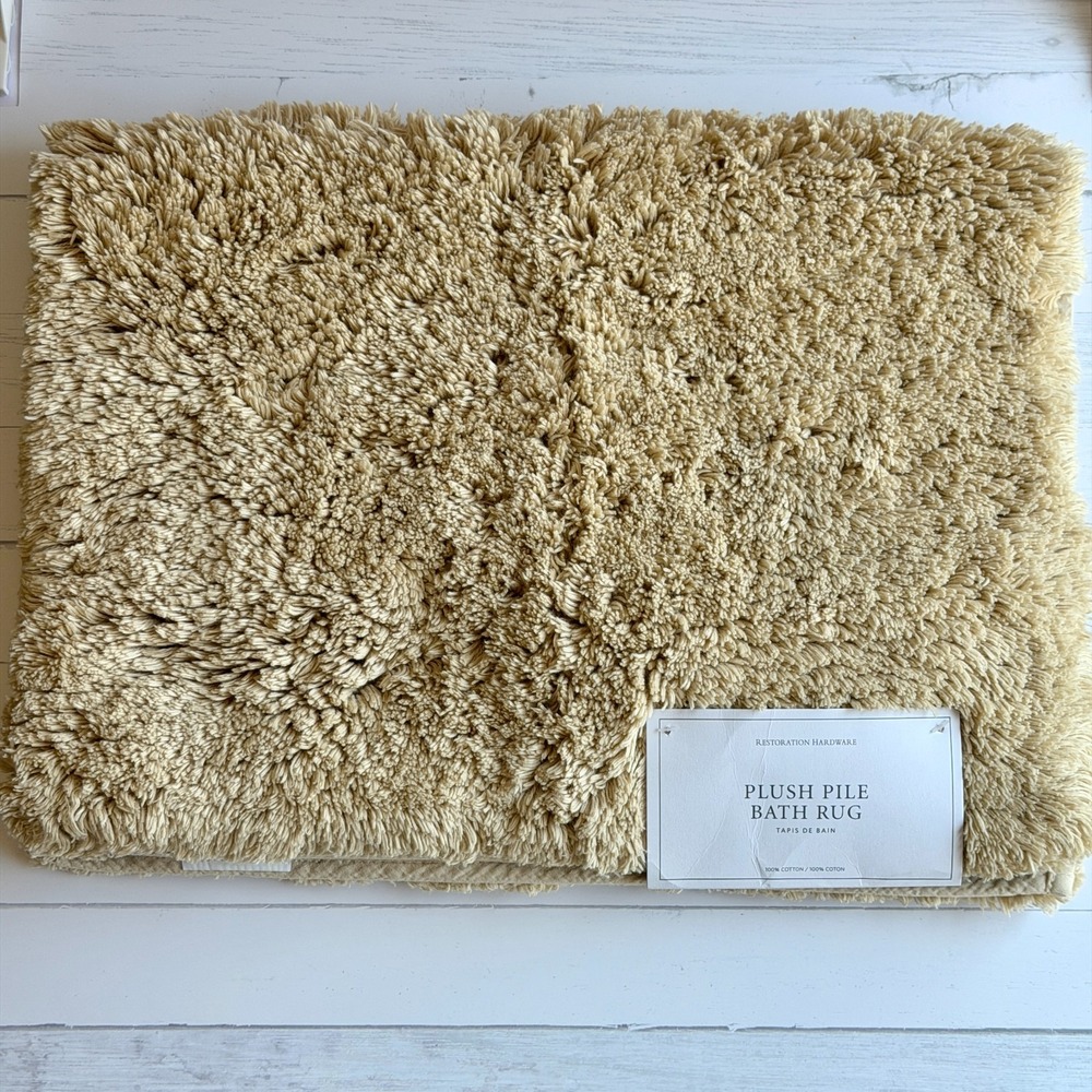 New Restoration Hardware Cotton Plush Pile Bath Rug Sand Tan NWT